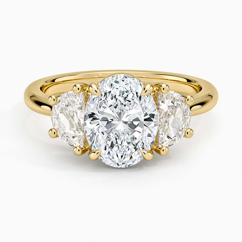 Oval Cut Three Stone Diamond Engagement Ring, Hidden Halo Side Stones Ring, Solid Gold Promise Ring