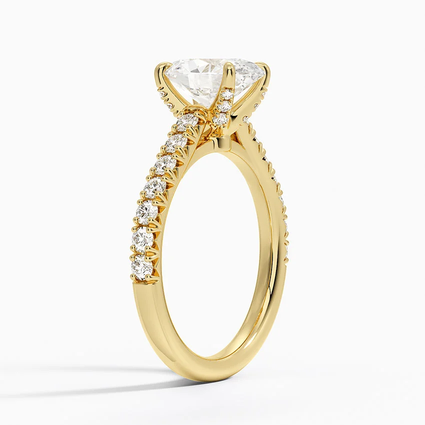 Oval Cut Diamond Engagement Ring, Hidden Halo Pavé Ring, Solid Gold Solitaire Ring