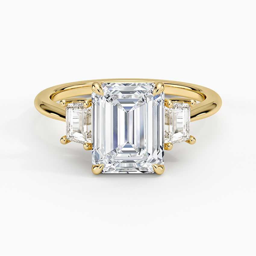 Emerald Cut Diamond Engagement Ring, Three Stone Diamond Ring, Emerald Cut Center with Side Baguettes
