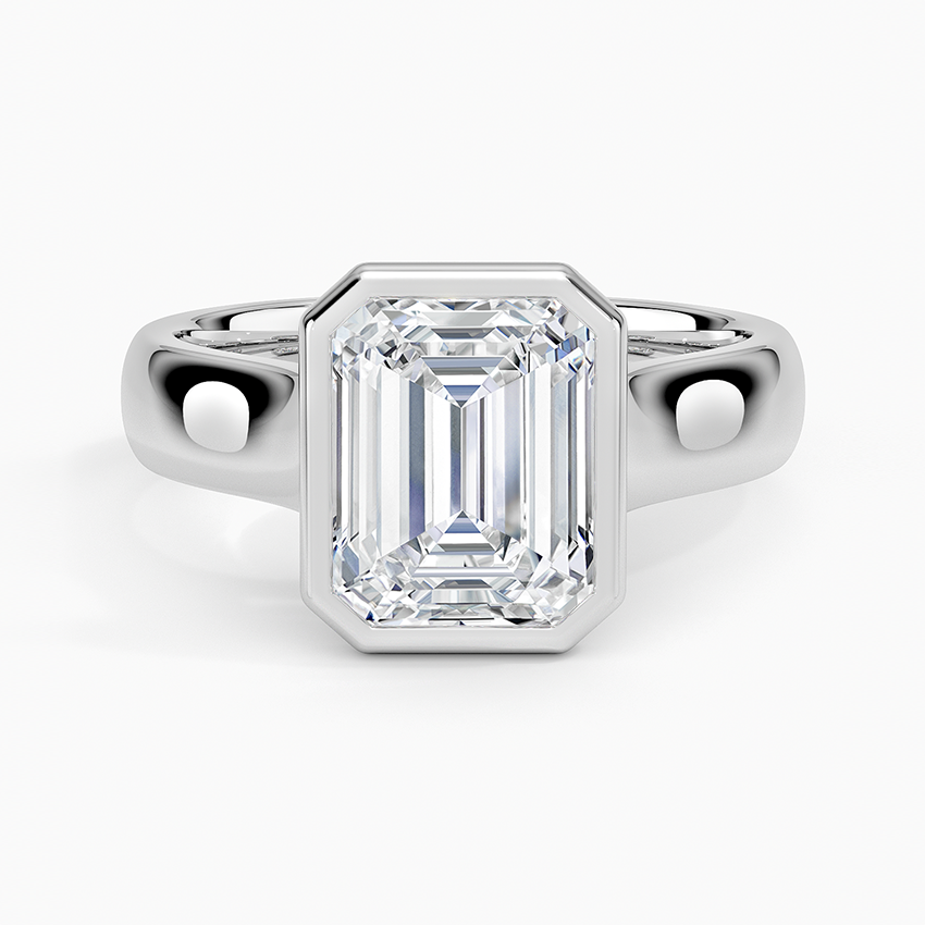 Emerald Cut Diamond Bezel Set Engagement Ring, Modern Solitaire Ring, Minimalist Statement Ring