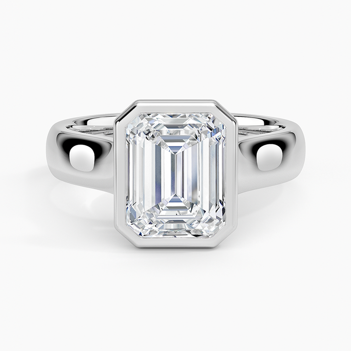 Emerald Cut Diamond Bezel Set Engagement Ring, Modern Solitaire Ring, Minimalist Statement Ring
