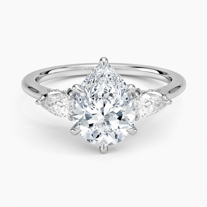 Pear Cut Moissanite Engagement Ring, Three Stone Ring, Solid Gold Ring, Marquise Side Stones, Minimalist Bridal Ring, Promise Ring for Women