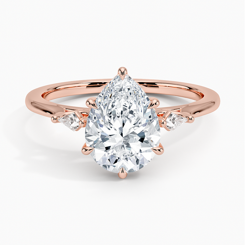 Pear Cut Diamond Engagement Ring, 3 Stone Minimalist Ring, Elegant Bridal Ring
