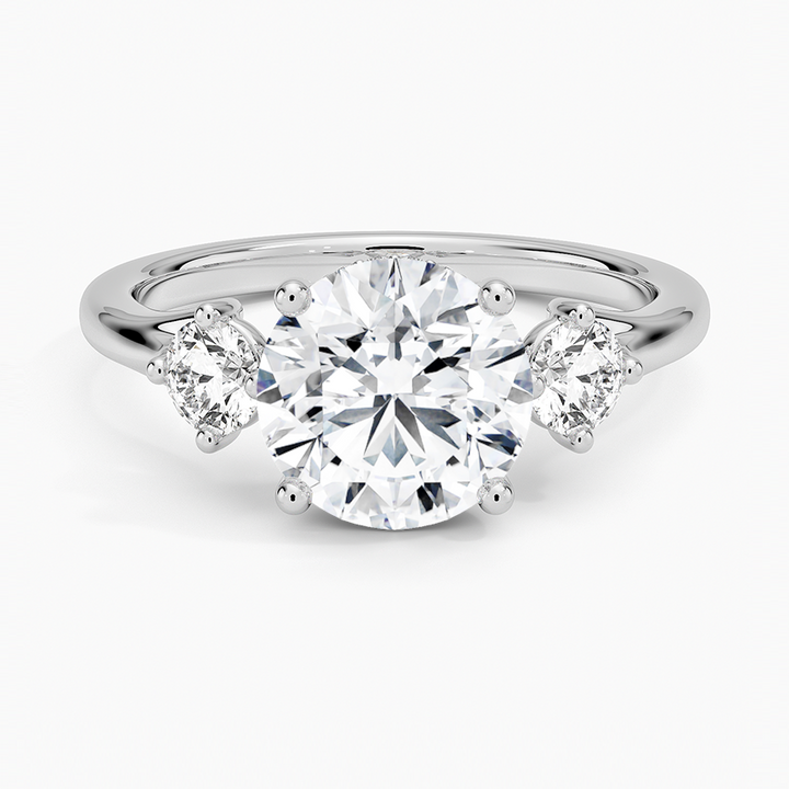 Three Stone Round Cut Diamond Engagement Ring, 3 Stone Diamond Ring, Minimal Bridal Ring
