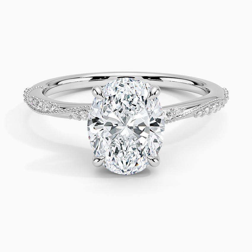 Oval Cut Moissanite Engagement Ring, Twisted Pave Diamond Band Ring, Unique Bridal Ring