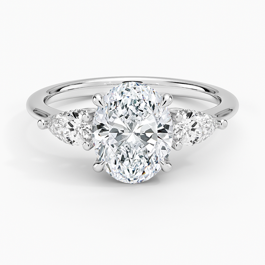 Oval Cut Diamond Engagement Ring, 3 Stone Pear Side Diamond Ring, Solid Gold Promise RingOval Cut Diamond Engagement Ring, 3 Stone Pear Side Diamond Ring, Solid Gold Promise Ring