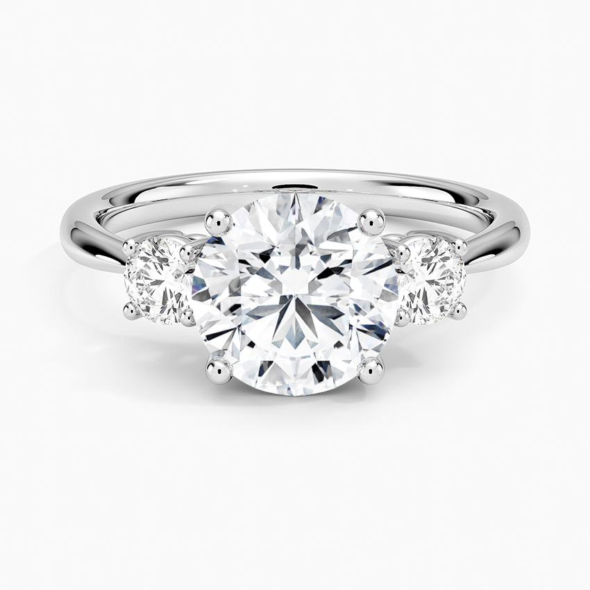 Three Stone Round Cut Diamond Engagement Ring, 3 Stone Moissanite Ring, Bridal Ring Gift for Her