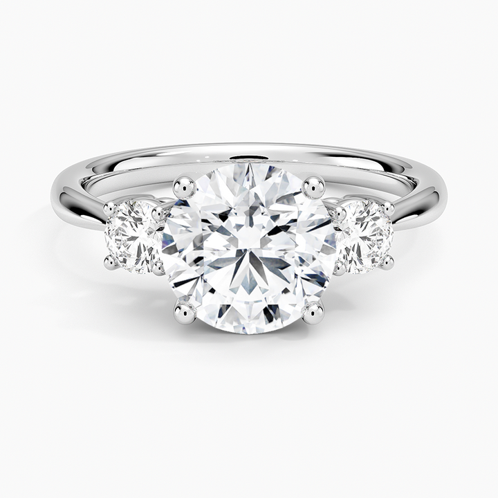 Three Stone Round Cut Diamond Engagement Ring, 3 Stone Moissanite Ring, Bridal Ring Gift for Her