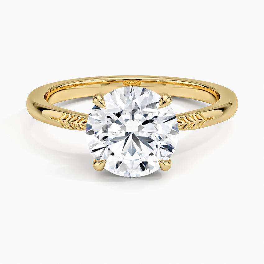 Nature-Inspired Leaf Detail Round Solitaire Diamond Engagement Ring