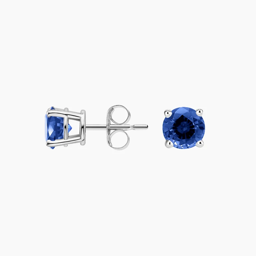 Blue Sapphire Round Stud Earrings, Classic Solitaire Gemstone Studs, Minimal Everyday Jewelry