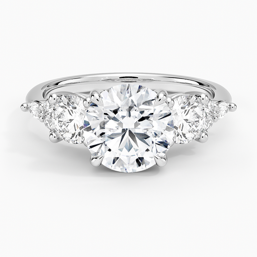 Three Stone Round Cut Moissanite Engagement Ring, Classic Trilogy Ring, Minimalist Bridal Ring