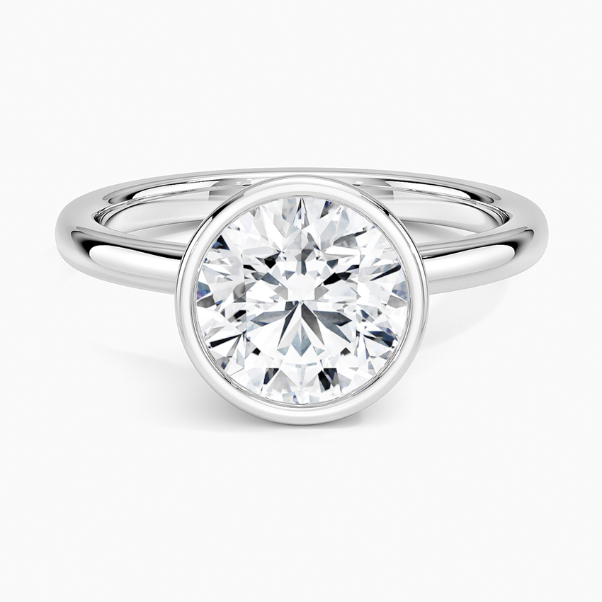 Round Cut Bezel Set Solitaire Diamond Ring, Minimalist Engagement Ring, Modern Bridal Jewelry