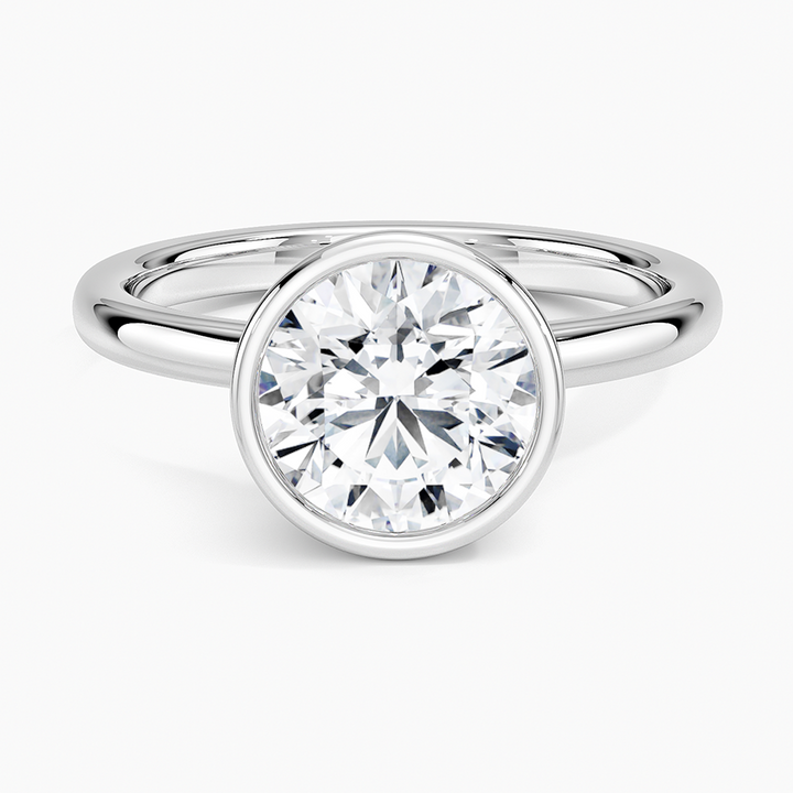 Round Cut Bezel Set Solitaire Diamond Ring, Minimalist Engagement Ring, Modern Bridal Jewelry