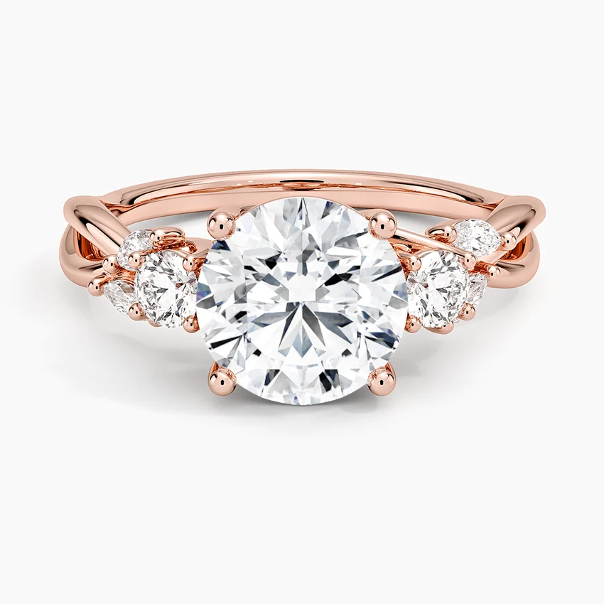 Round Brilliant Cut Diamond Three Stone Engagement Ring, Twisted Band Diamond Ring, Solid Gold Promise Ring