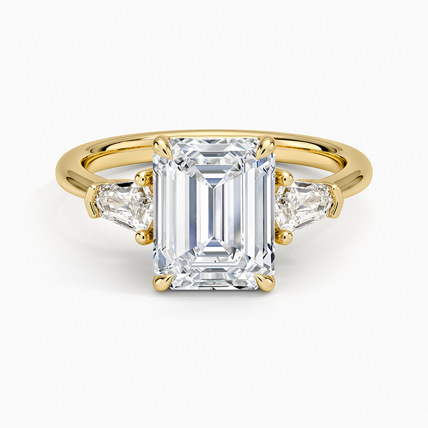 Emerald Cut Diamond Three Stone Engagement Ring, Trillion Side Diamond Ring, Bridal Ring