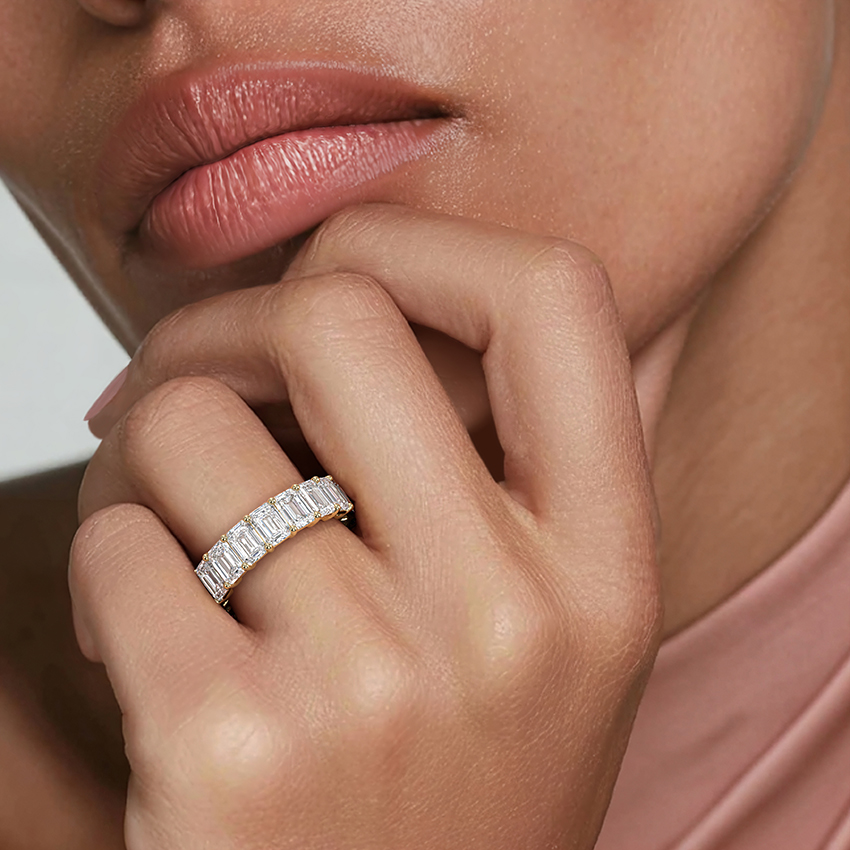 Emerald Cut Diamond Eternity Band, Full Eternity Ring, Baguette Diamond Wedding Band