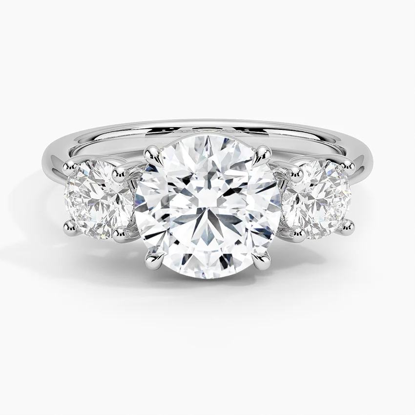 Three Stone Round Diamond Engagement Ring, Classic Trilogy Ring, Bridal Promise Ring