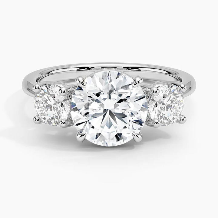 Three Stone Round Diamond Engagement Ring, Classic Trilogy Ring, Bridal Promise Ring