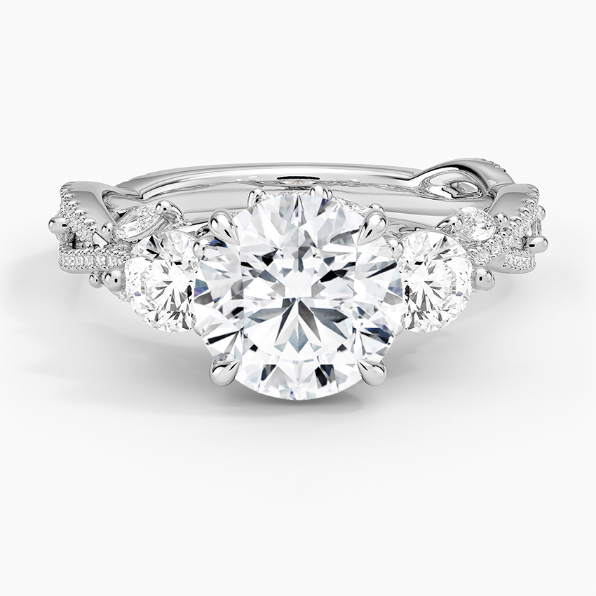 Three Stone Moissanite Engagement Ring, Twisted Vine Diamond Ring, Vintage Floral Promise Ring