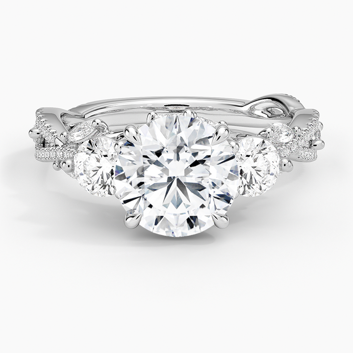 Three Stone Moissanite Engagement Ring, Twisted Vine Diamond Ring, Vintage Floral Promise Ring