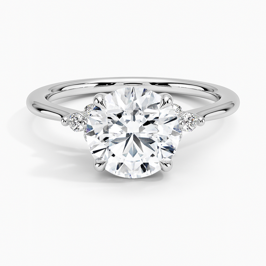 Classic Round Solitaire Diamond Ring with Side Accent Stones, Minimalist Engagement Ring