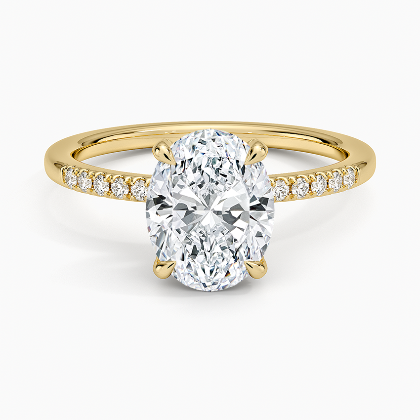 Oval Cut Diamond Engagement Ring, 4 Prong Solitaire Ring, Pave Diamond Band