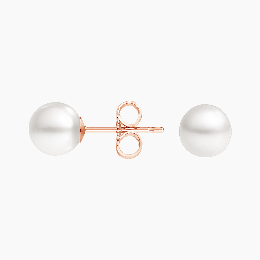 Classic Round Pearl Stud Earrings, Minimalist Gold & Rose Gold Pearl Earrings