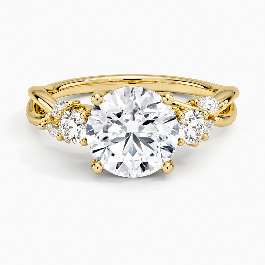 Round Cut Moissanite Engagement Ring, Three Stone Diamond Ring, Twisted Shank Bridal Ring