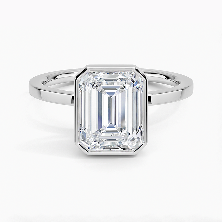 Emerald Cut Bezel Set Engagement Ring, Solitaire Diamond Ring, Minimalist Gold Ring