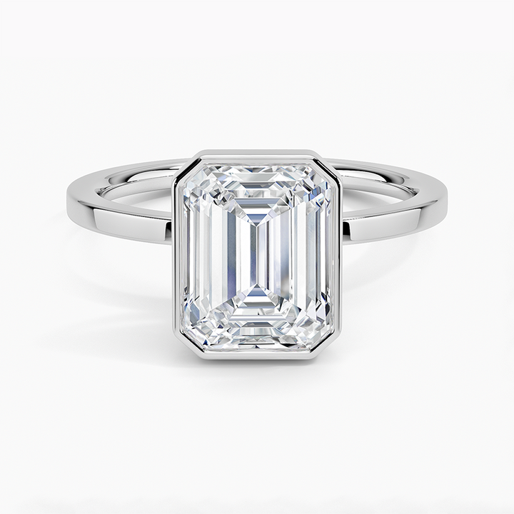 Emerald Cut Bezel Set Engagement Ring, Solitaire Diamond Ring, Minimalist Gold Ring