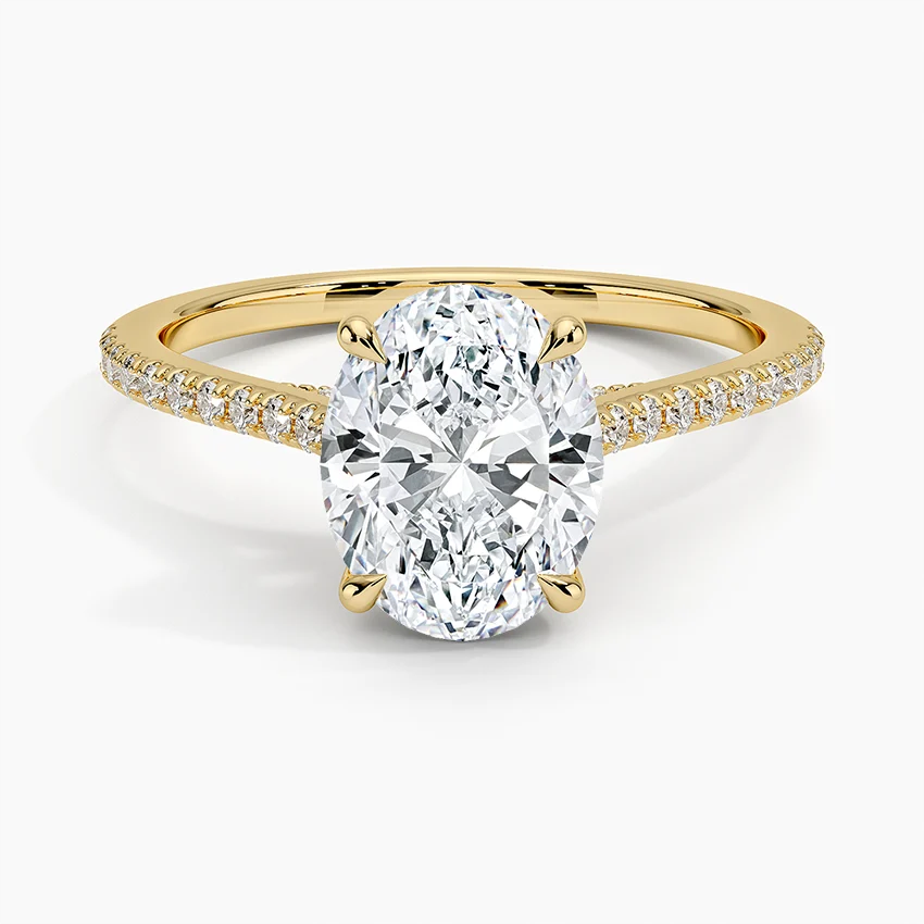 Oval Cut Moissanite Engagement Ring, Pavé Diamond Band Ring, Bridal Promise Ring