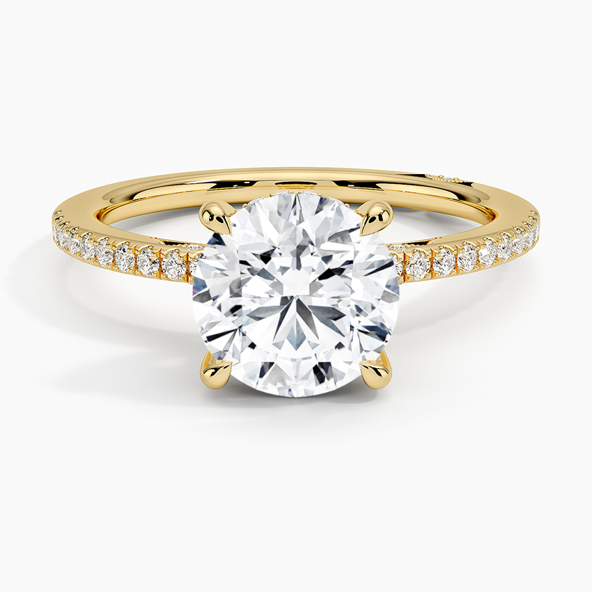Round Brilliant Cut Diamond Engagement Ring, Solitaire with Pavé Band, Promise Ring for Her