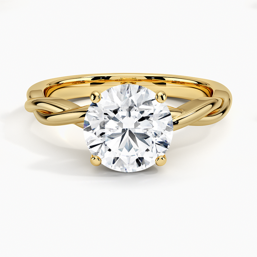 Twisted Band Round Cut Moissanite Engagement Ring, Solitaire Diamond Ring, Unique Infinity Shank Ring