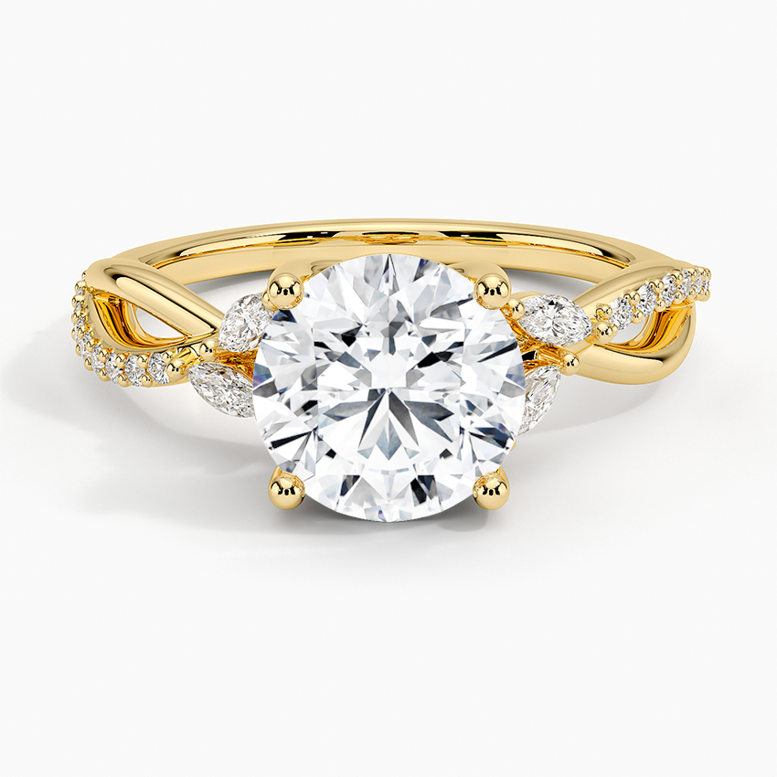 Twisted Infinity Moissanite Engagement Ring, Round Cut Solitaire with Marquise Side Stones, Vintage Leaf Vine Ring