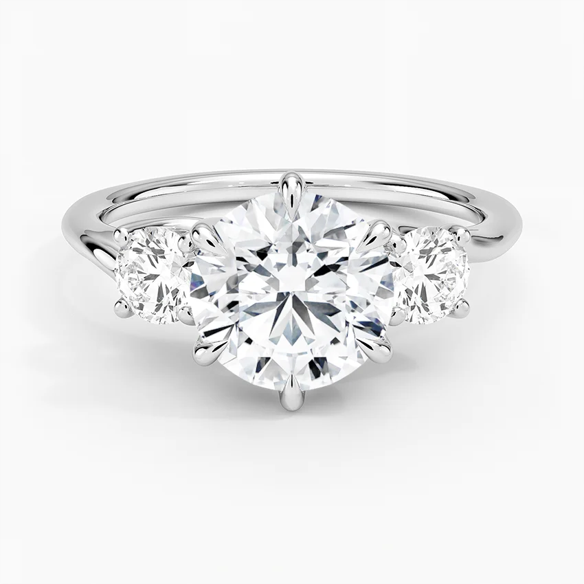 Three Stone Round Cut Diamond Engagement Ring, Solid Gold, Classic Trilogy Ring for Women