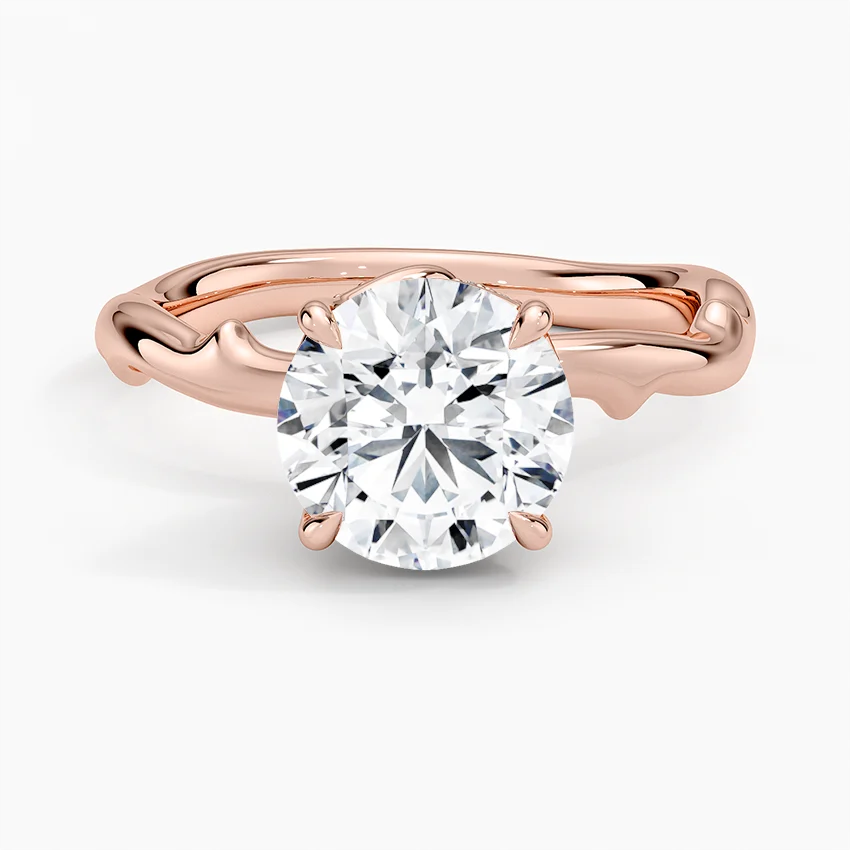 Twisted Band Solitaire Diamond Ring, Round Cut Engagement Ring, Minimalist Gold Promise Ring