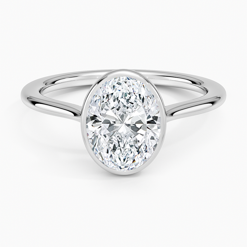 Oval Bezel Set Diamond Engagement Ring, Minimalist Solitaire Ring