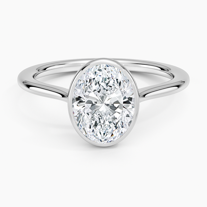 Oval Bezel Set Diamond Engagement Ring, Minimalist Solitaire Ring