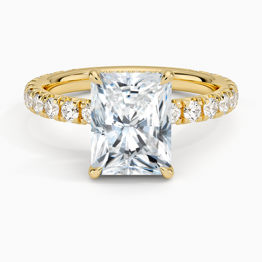 Radiant Cut Diamond Engagement Ring, Hidden Halo Pavé Band Ring, Bridal Proposal Ring