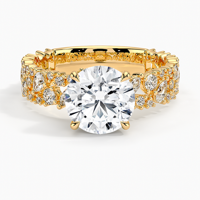 Vintage Floral Round Cut Moissanite Engagement Ring, Diamond Cluster Halo Ring, Unique Nature Inspired Bridal Ring