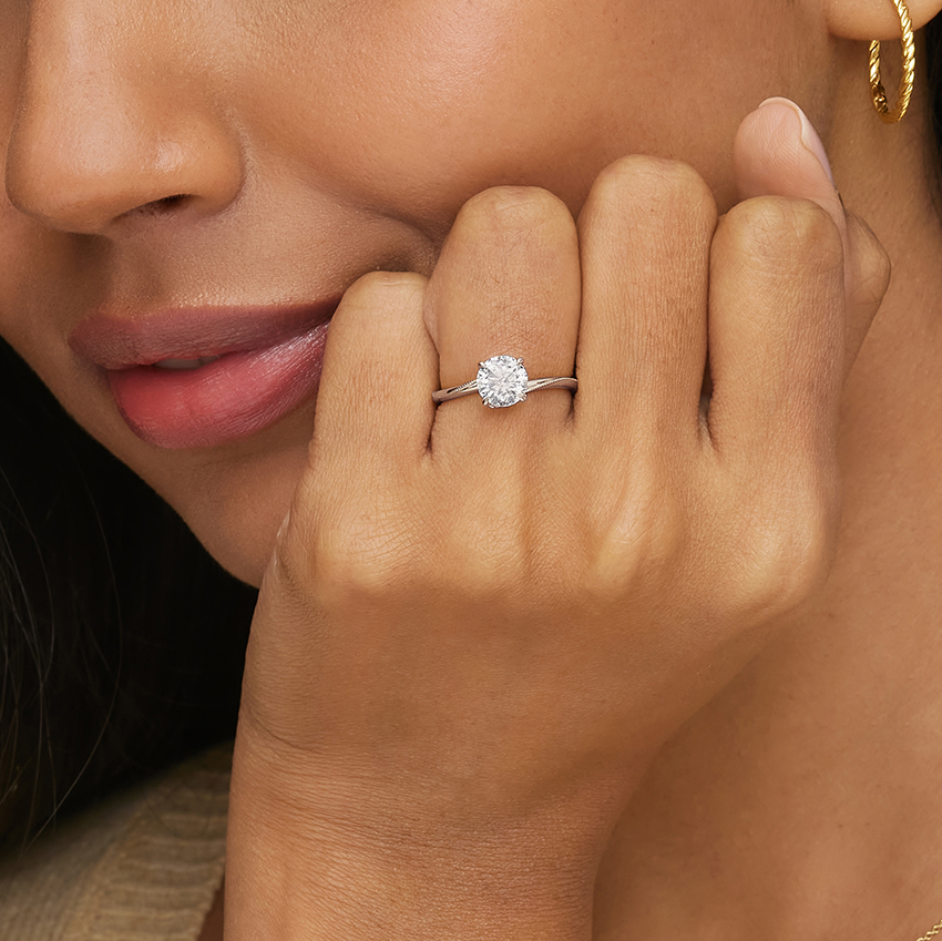 Twisted Band Round Cut Diamond Engagement Ring, Minimalist Solitaire Ring, Promise Ring, Unique Bridal Ring