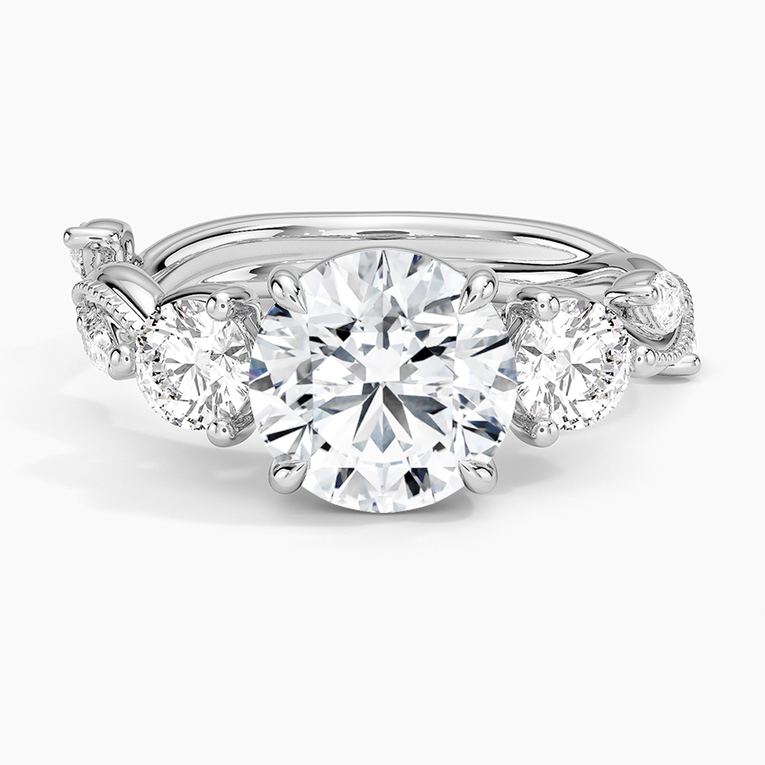 Round Cut Diamond Engagement Ring, Three Stone Twisted Band Ring, Vintage Rope Detail Ring