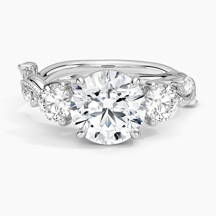 Round Cut Diamond Engagement Ring, Three Stone Twisted Band Ring, Vintage Rope Detail Ring