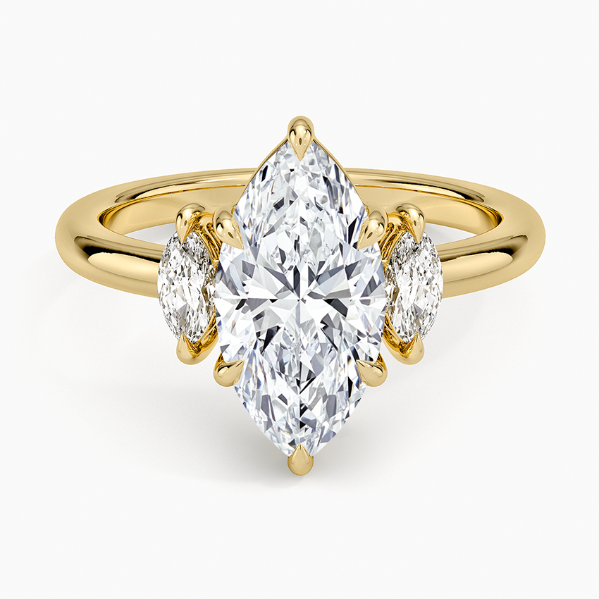Marquise Cut Diamond Engagement Ring, 3 Stone Diamond Ring, Oval Side Diamonds Ring
