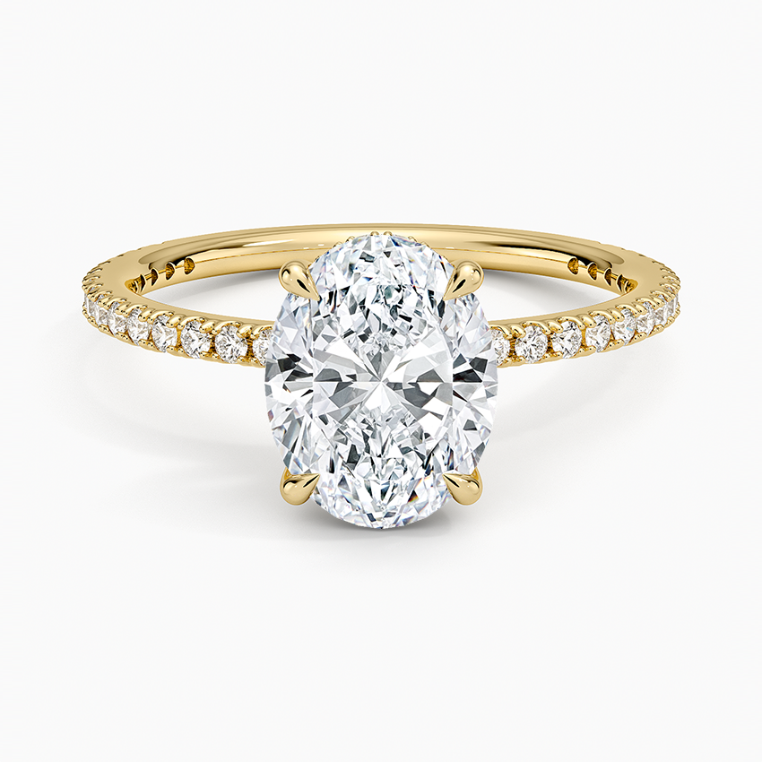 Oval Cut Diamond Engagement Ring, Hidden Halo Pavé Band Ring, Bridal Promise Ring
