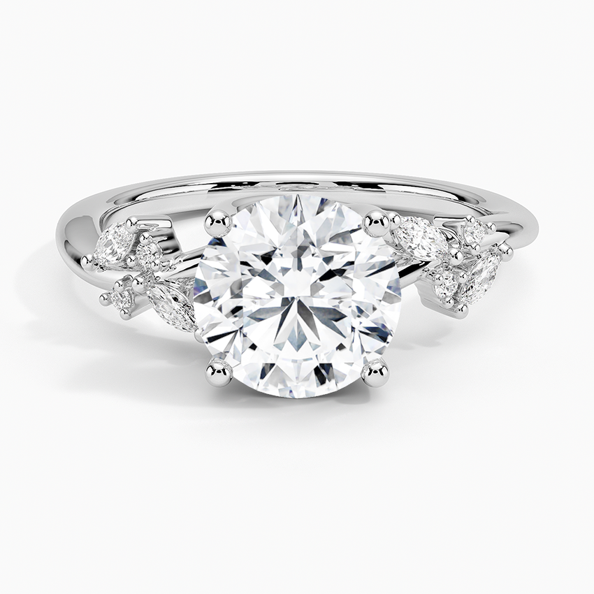 Round Cut Moissanite Engagement Ring, Leaf Vine Diamond Ring, Nature Inspired Bridal Ring