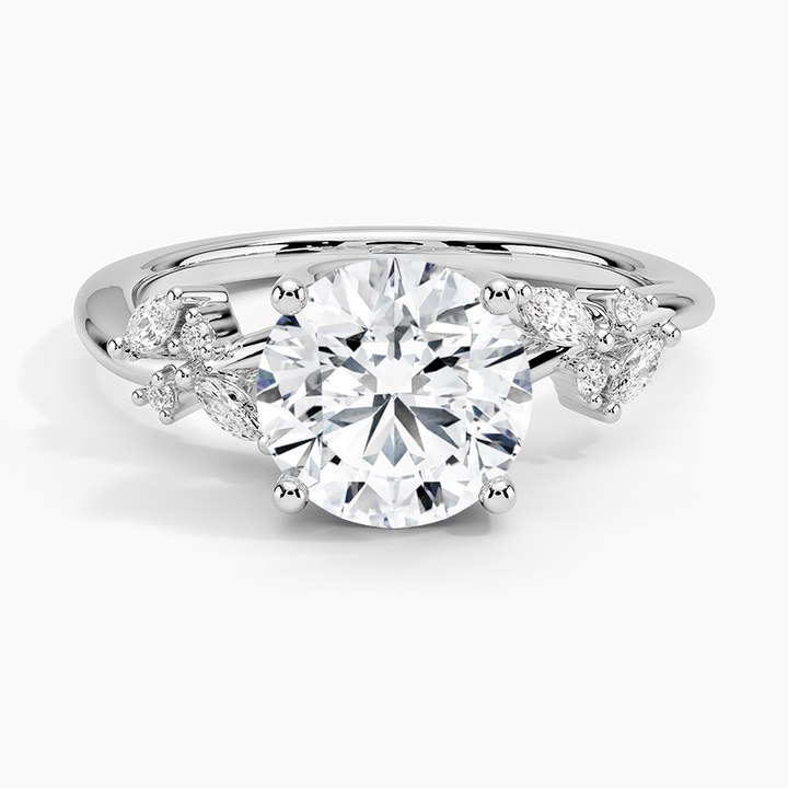 Round Cut Moissanite Engagement Ring, Leaf Vine Diamond Ring, Nature Inspired Bridal Ring