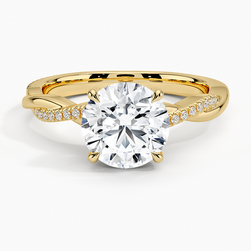 Twisted Band Round Cut Diamond Engagement Ring, Solitaire Diamond Ring, Pave Wedding Ring for Women