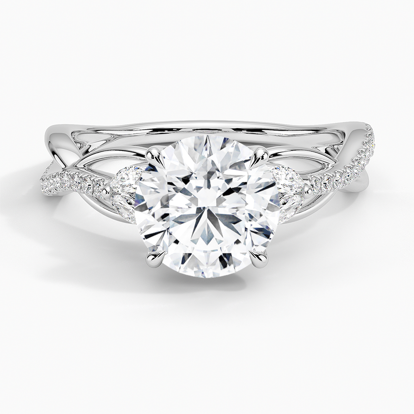 Round Cut Diamond Engagement Ring, Twisted Vine Band Ring, Nature Inspired Leaf Engagement Ring