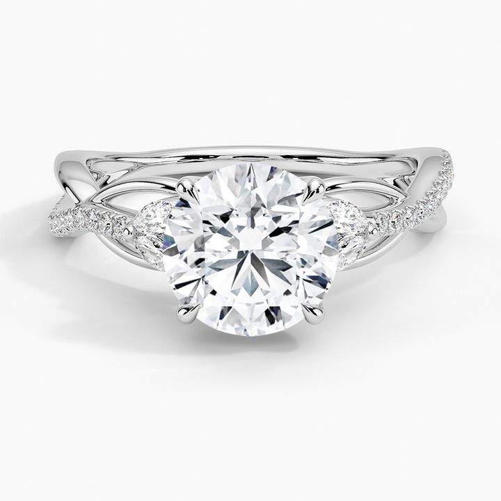 Round Cut Diamond Engagement Ring, Twisted Vine Band Ring, Nature Inspired Leaf Engagement Ring